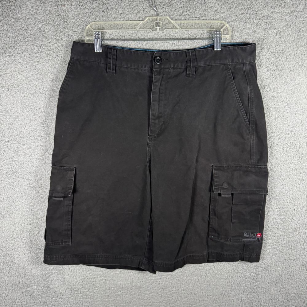 Quiksilver Mens‎ Black Cotton Cargo Shorts Size 34 C104077 Skater Surf Utility